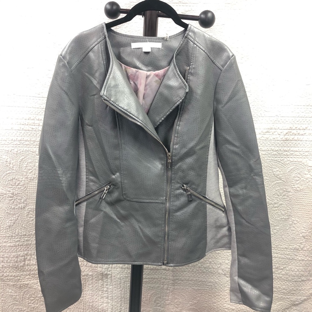 Via Spiga Faux Leather Moto Jacket Grey Size M